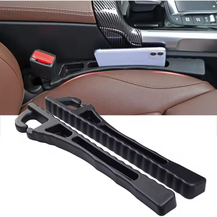 Organizador de depósito de espacio para asiento de Automóvil, ajuste universal, Tira de tapón lateral para consula de Automóvil, SUV, camión, que evita que se CAIGA La Llave del teléfono, paquete de 2, color negro - 1