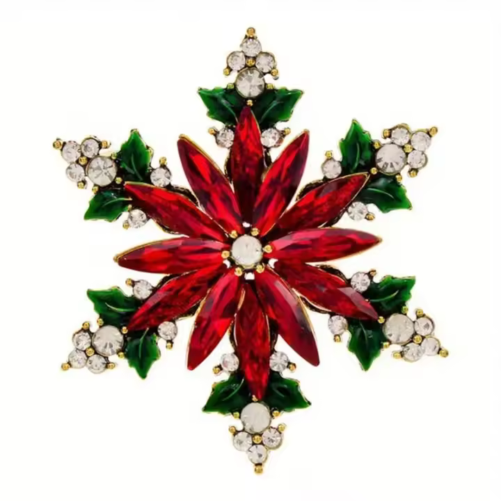 Broche De Navidad Para Mujer Con Diamantes Rojo Y Espinilla Broche De Navidad Para Mujer Broche De Fiesta De Año Nuevo Broche De Regalo Unisex Clásico - 1