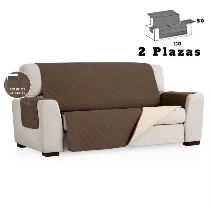 Texlova Fabrica Textil Funda Cubre Sofá , 2 Plazas, Protector para Sofás Acolchado Reversible, Color Rojo / Beige / Marron / Azul / Gris - 1
