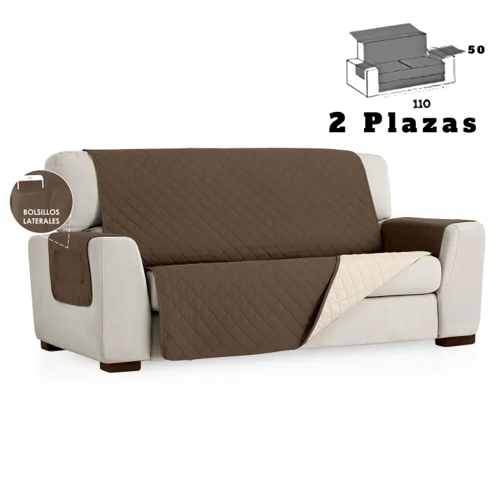 Texlova Fabrica Textil Funda Cubre Sofá , 2 Plazas, Protector para Sofás Acolchado Reversible, Color Rojo / Beige / Marron / Azul / Gris - 1