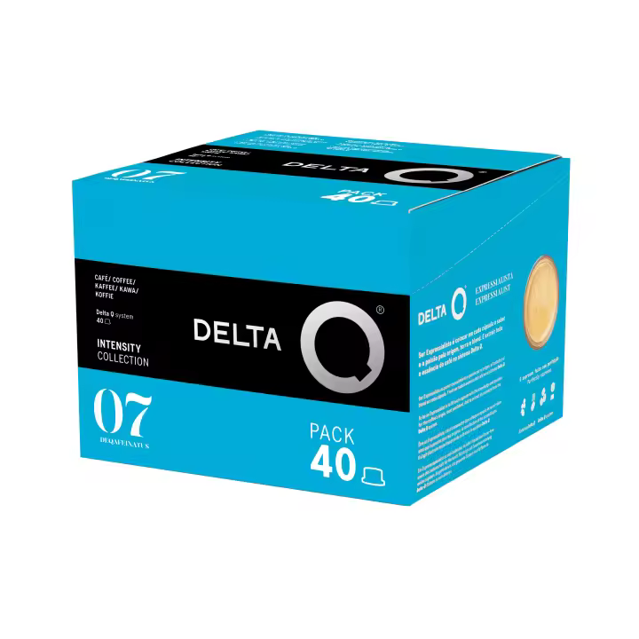 Delta Q - Pack 40 Cápsulas de Café Molido DeQafeinatus - Intensidad 7 - Espresso Descafeinado Compatible con Cafeteras Delta Q - Sabor Intenso con Notas de Caramelo - 1
