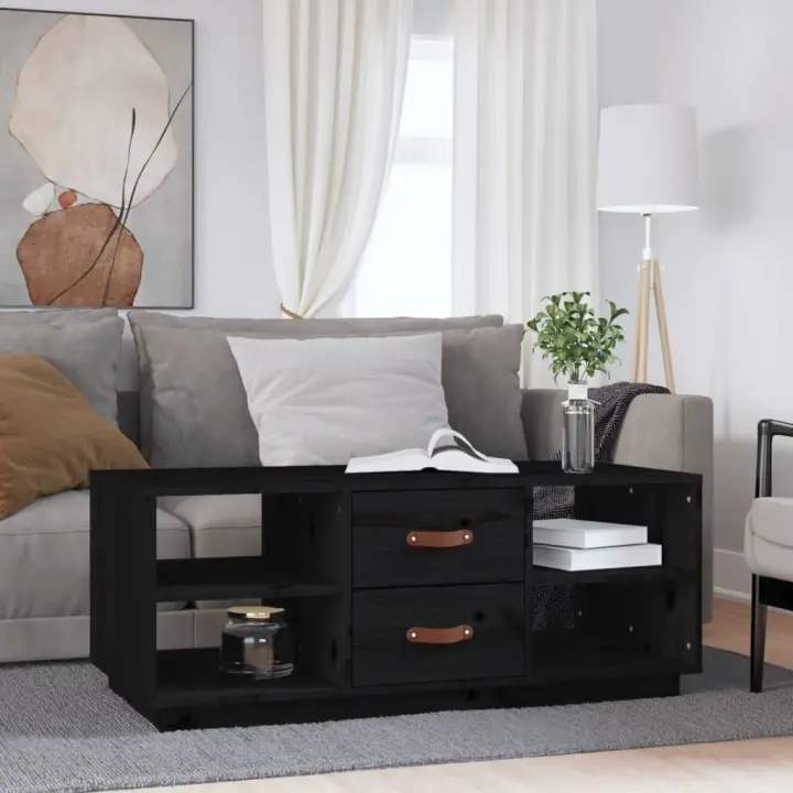 vidaXL Mesa de centro de madera maciza de pino negro 100x50x41 cm - 1