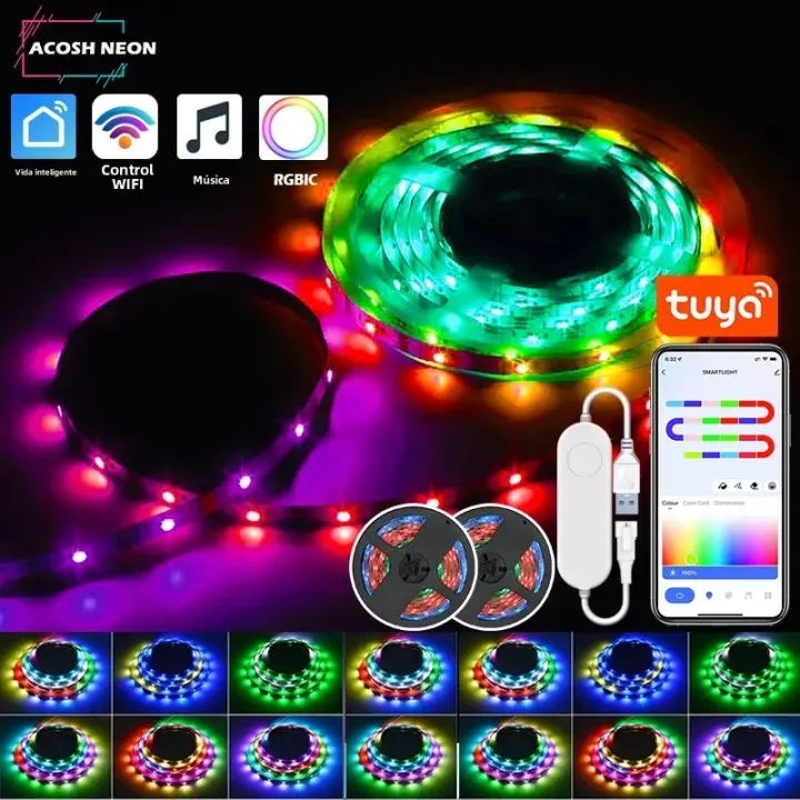 Tira De Luces LED Inteligente TUYA 20M 12LEDs/M RGBIC Smartlife Wifi Compatible Con Alexa Luz LED WS2812B Direccional Para El Dormitorio - 1