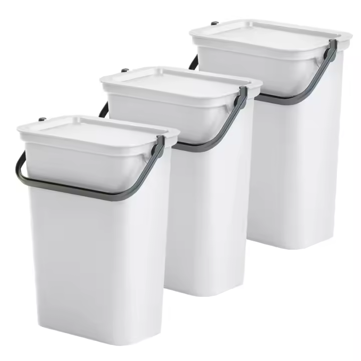 Tontarelli Set de 3 Papeleras MODA con Asa Grafito, Salvia y Blanco de 10L - Diseño Moderno - 1