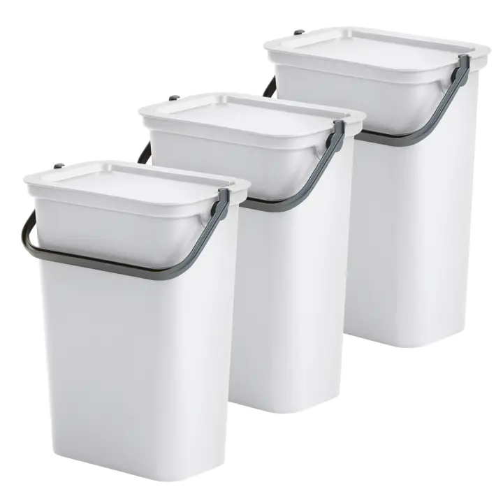 Tontarelli Set de 3 Papeleras MODA con Asa Grafito, Salvia y Blanco de 10L - Diseño Moderno - 1