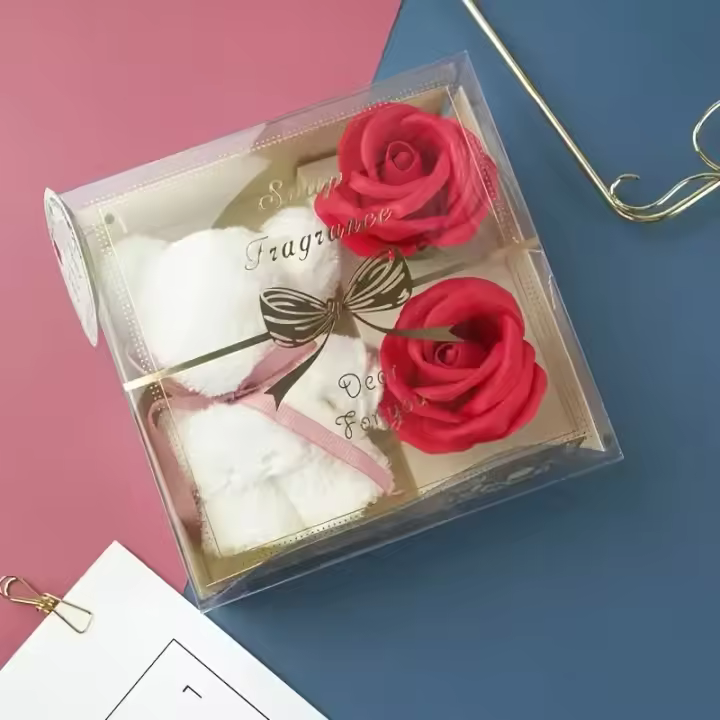 Tolva De Osos Con Jabón Y Toalla En Caja De Regalo Rosa Para Día De San Valentín Día Del Amor Y La Amistad Cumpleaños Boda Regalo Para Mujeres Madres Esposas - 1