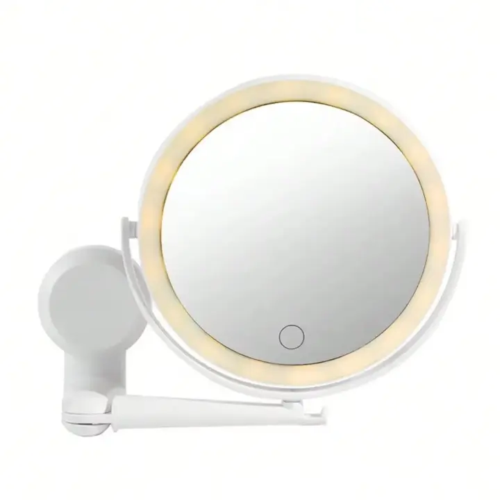 Espejo De Maquillaje LED Para Pared Con Pantalla Táctil Plegable Y Doble Cara Rotación De 360 Grados Carga USB Para Baño - 1