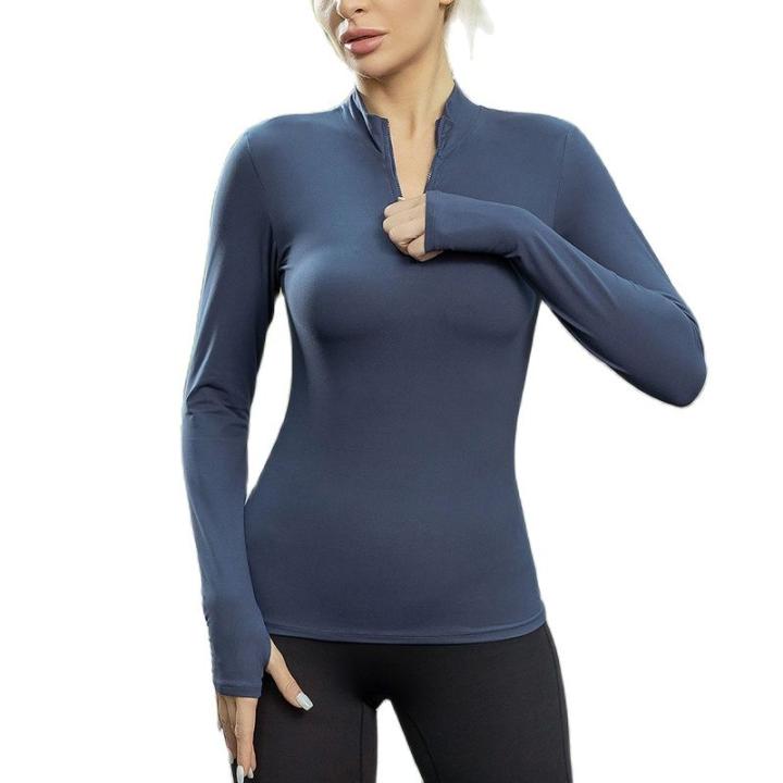 Camiseta De Deporte Con Cremallera Media Para Mujer Ropa De Yoga De Manga Larga Secado Rápido Para Primavera Y Otoño Camiseta Base Para Todo Tipo De Look