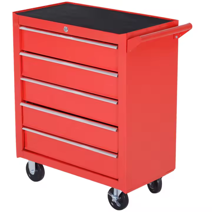 DURHAND Caja Taller Carro de Herramientas con Ruedas Cerradura tipo Mueble de Almacenamiento para Taller Garaje y Hogar Chapa de Acero 69x33x75cm Rojo - 1