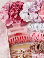 Juego De Accesorios Para El Cabello Rosa Para Mujeres Y Niñas Pinza Para El Cabello Cinta Elástica Y Scrunchies Moda De Cabello - details 3