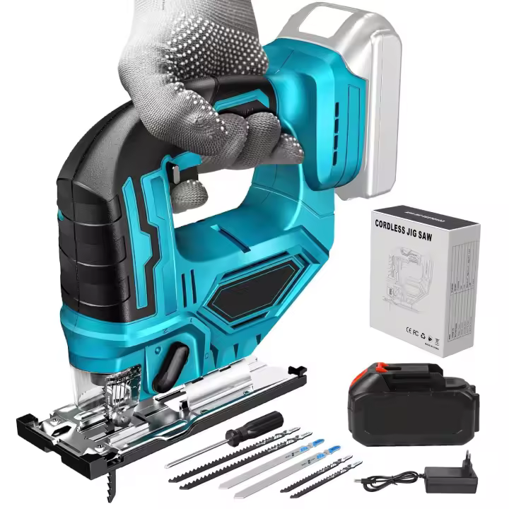 Sierra de plantilla eléctrica inalámbrica, herramienta portátil multifunción para carpintería, batería Makita de 18V, 21V, 65mm, 1500RPM Sierra vertical sin cuerda, Enchufe de la UE sin batería - 1