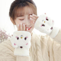 Guantes De Piel De Conejo Y Gato Para Mujer Guantes De Invierno De Plush Cálidos Y Suaves Medio Dedo Flexibles Y Gruesos - details 14