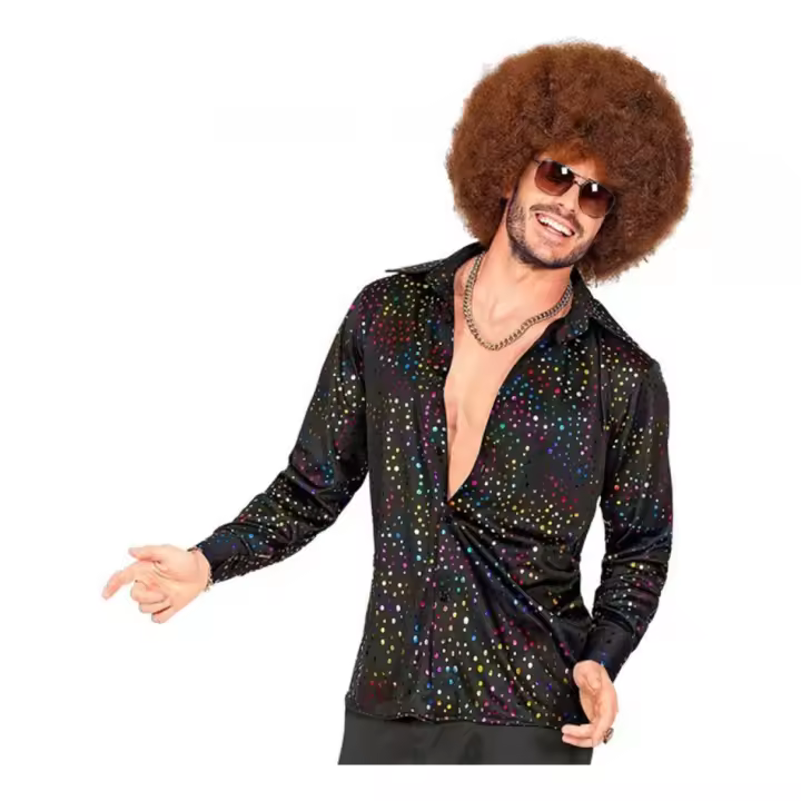 Widmann Camisa Disco Años 70 negra multicolor para hombre - 1