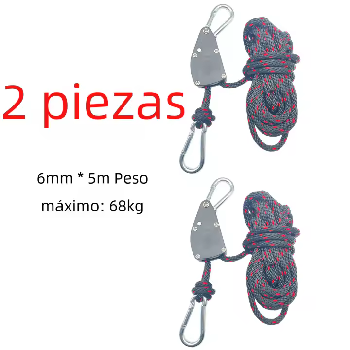 2pcs Cuerda De Atado Para Tienda De Campaña 6mm 5m Resistente Al Viento Con Cierre Ratchete Y Anillo De Ancoraje Accesorio De Tenda - 1