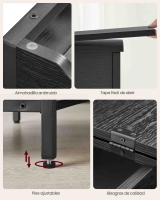 Mesa Auxiliar con Enchufes y Puerto USB - Mesita de Noche con Tablero Plegable, Estante y Bolsa de Tela, Estilo Vintage, Marrón/Negro, para Salón y Dormitorio - details 14