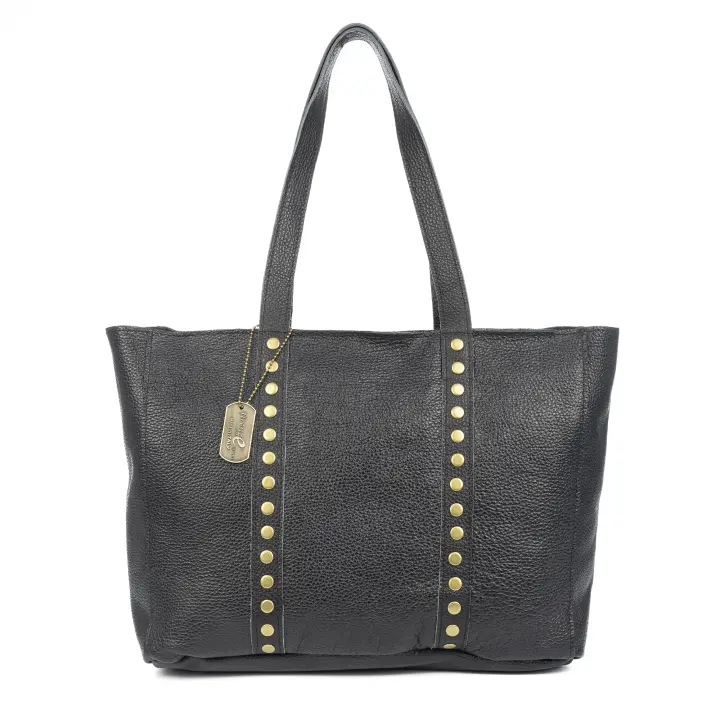FIRENZE ARTEGIANI Austis bolso de hombro de piel auténtica Dollaro. Fabricado en Italia 46x12,5x28 Cm. Color: Negro - 1