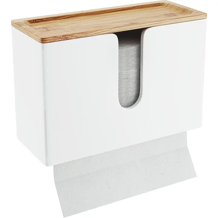 Dispensador de toallas de papel de bambú para pared o sobremesa: para toallas de papel en zigzag, en C, en Z y apiladas. - 1