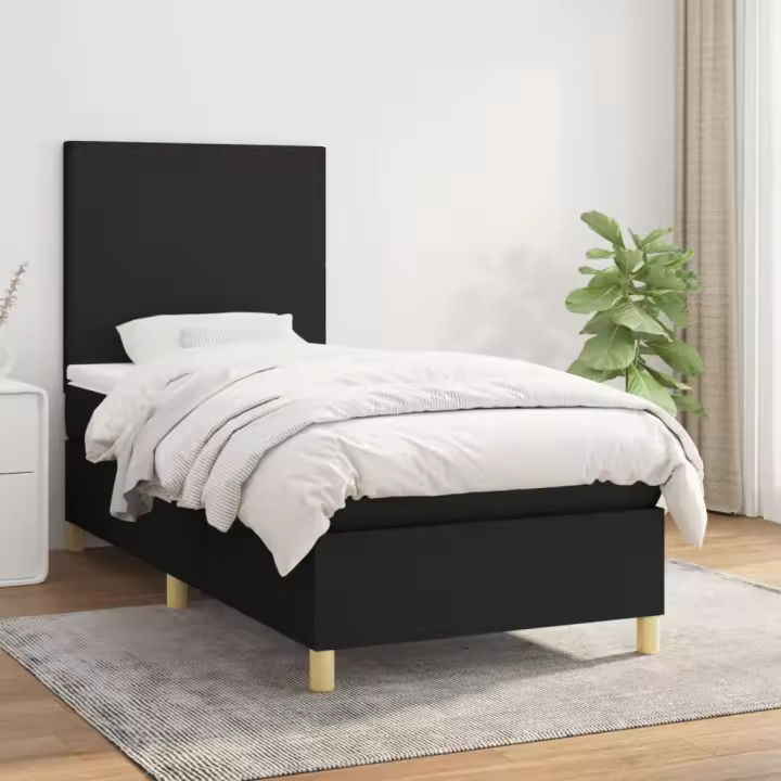 vidaXL Cama box spring con colchón tela negro 100x200 cm - 1