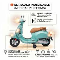 Moto Eléctrica Vespa Oficial para Niños 12V - Scooter Clásico Retro con Ruedines de Apoyo, Asiento de Cuero, Luces LED, Reproductor MP3/USB - Regalo Infantil (Verde Menta, 101x46x75 cm) - details 1