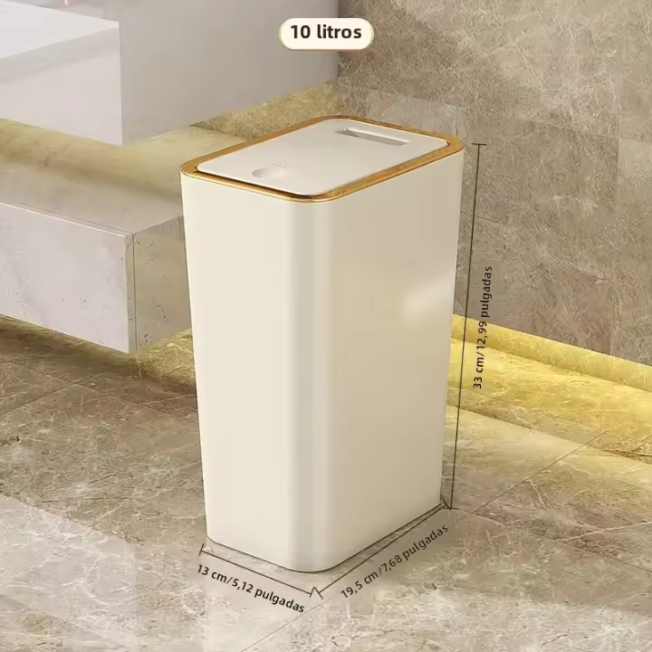 Bandeja De Basura Con Tapa Gran Capacidad Semi Automática Para Baño Cocina Dormitorio Ecológica De Plástico Recolección De Residuos - 1