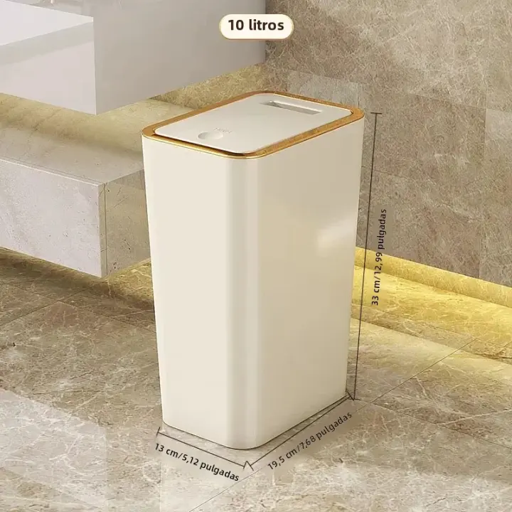 Bandeja De Basura Con Tapa Gran Capacidad Semi Automática Para Baño Cocina Dormitorio Ecológica De Plástico Recolección De Residuos - 1