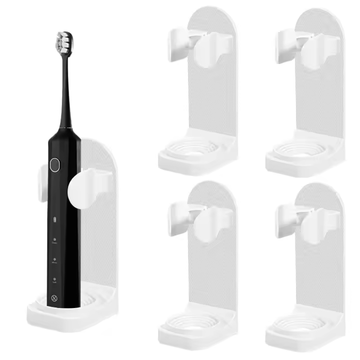Paquete de 4 soportes para Piquetes de dientes Eléctricos, soporte autoadhesivo para Piquetes de dientes, organizador montado en la comparación, almacenamiento Universal de pasta de dientes para baño (Blanco) - 1