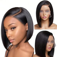 Peluca Bob Corta T Part Frontal De Encaje Brasileña Remy Para Mujeres Negras Pre Escobillada Capa Promedio Textura Larga - details 3