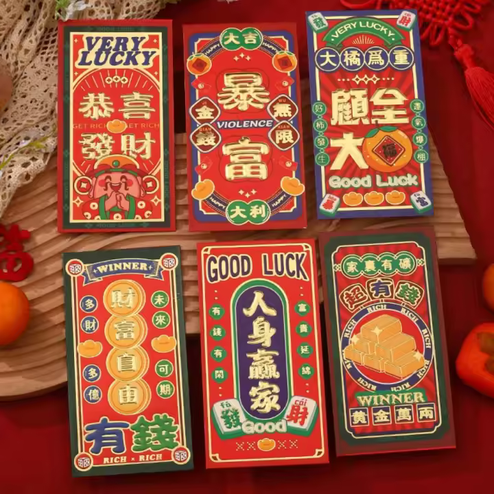 6PCS Envolventes Rojos Chinos Creativos Hongbao Para Año Nuevo Festival Del Primavera Boda Cumpleaños Regalo Rojo - 1