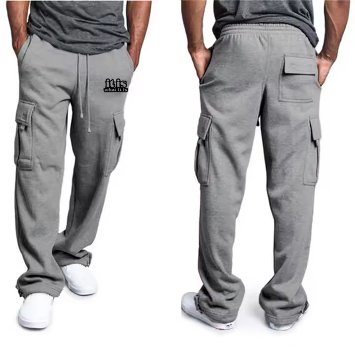 Pantalones Tácticos Casuales Para Hombre Con Múltiples Bolsillos Pantalones De Entrenamiento Sueltos Y Rectos Para Al Aire Libre Estilo Safari De Polyester Y Fleece Cierre Ajustable - 1