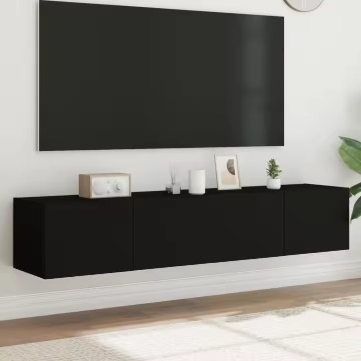 Muebles de TV de pared con luces LED 2 uds negro 80x35x31 cm - 1