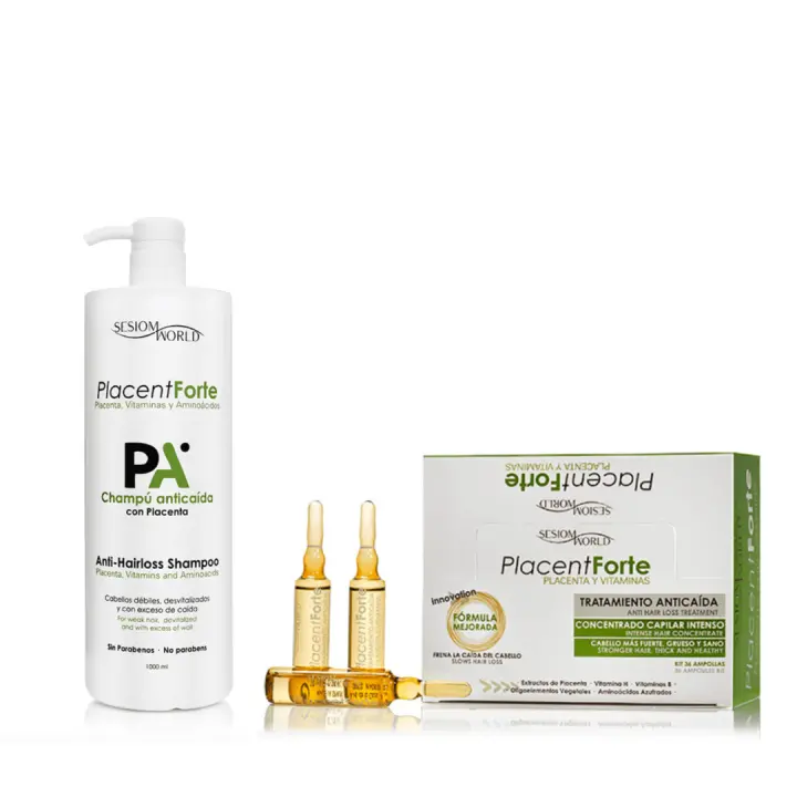 Sesiomworld PACK Especial TOTAL TRATAMIENTO ANTICAIDA PLACENT FORTE AMPOLLAS DE 36 UDSX10ML + CHAMPU TRATAMIENTO 1000ML - 1