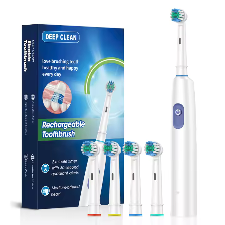 Cepillo De Dientes Eléctrico Rotativo Para Adultos Con Temporizador Y 6 Modos De Carga USB Recargable Y Cabezales De Reemplazo Set - 1