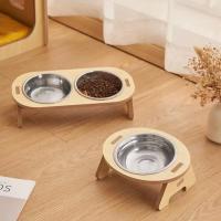 Cuencas De Alimento Y Agua Para Mascotas De Madera Elevadas Cuenco De Alimento Tilted Para Gatos Y Perros Single/Double Accesorios Para Mascotas - details 1