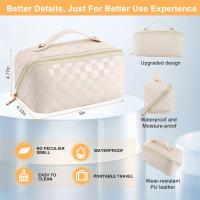 Bolsa de Cosmética Viaje, Bolsa de Cosmética Portátil, Bolsa de Cosméticos Gran Capacidad, Bolsa de Maquillaje, Bolsa de Maquillaje de Cuero Impermeable con Asa, para Cosméticos, Accesorios (Blanco) - details 2