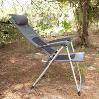 Aktive - Silla plegable, 48x63x114 cm, color gris, 6 posiciones, topes antideslizantes, cojín acolchado, respaldo alto, tejido poliéster de rejilla, peso soportado 110 kg, sillas de playa plegables, sillas plegables terraza, silla plegable jardín - details 1