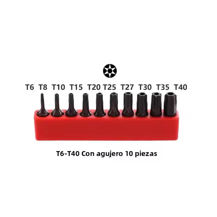 Juego De 10 Piezas De Cabezas De Tornillo Torx Hexagonales 1/4" Magnéticas S2 Aleación Para Destornillador Eléctrico T6-T40 Herramienta De Parafusado - 1