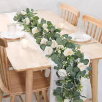 Guirnalda De Eucalipto Artificial Vinatera Para Decoración De Pared Y Hogar Hojas Verdes Y Blancas Material Plástico Tamaño 180cm - details 1
