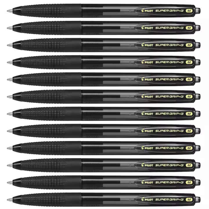 Pilot Bolígrafo Super Grip G Retráctil Punta Bola 1mm Grip Tinta Base de Aceite Negro (Pack de 12) - 1