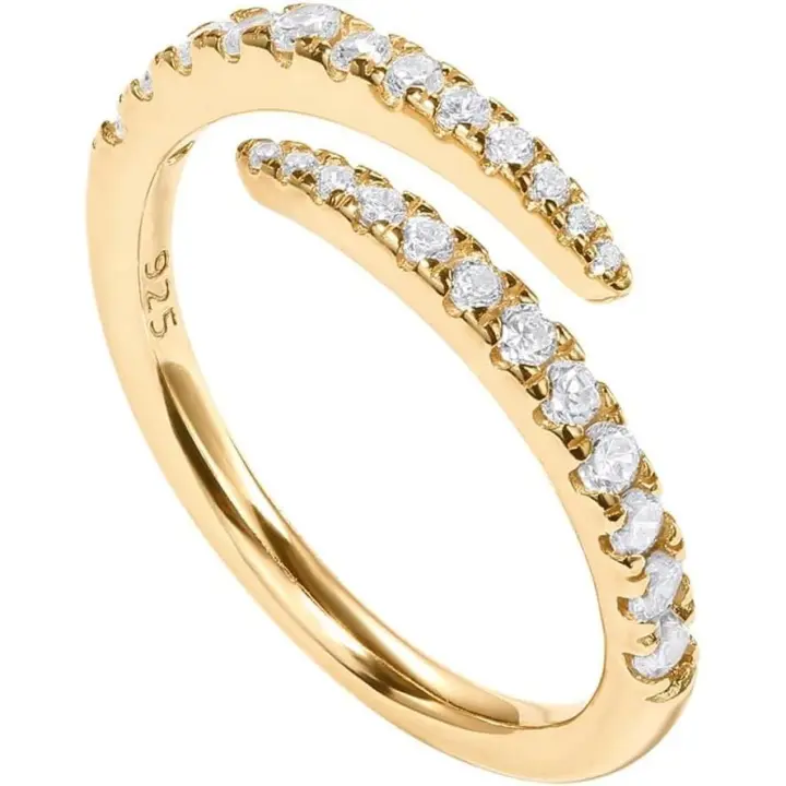 14K plateado en oro zirconia cúbico abierto Twist eternidad banda para las mujeres de oro amarillo 7 - 1