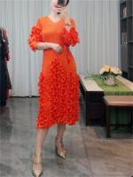 Vestido Elegante De Mujer 2024 Pleated Miyak Primavera Otoño V-Neck Suéter Beaded Exquisito Cinturón A-Line Midi Vintage Polyester - details 2