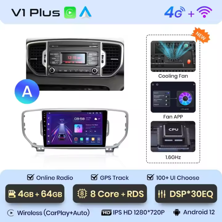 Junsun Android 13 Radio Para Kia Sportage 4 QL 2016 2017 2018 DSP Navegación GPS Reproductor Multimedia 2 DIN Inalámbrico CarPlay Android Auto Radio - 1