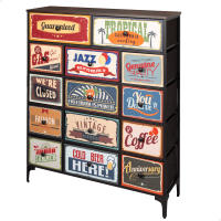 Max Home - Cómoda vintage dormitorio multiusos con gráficos retro, cajones de tela, estructura acero, tablero madera, muebles de salón, recibidores de entrada, cajonera, mueble recibidor, almacenaje, almacenamiento - details 5