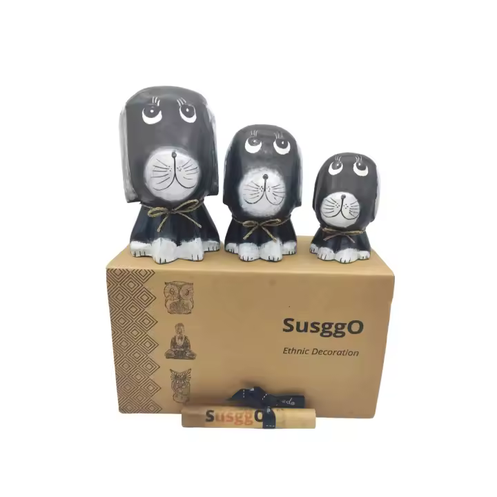 SusggO Set 3 Figuras Perros de Madera – Perro Decorativo – Figura Perro Decoracion- Perro Miniatura - Perrito - Artesania – Decoracion Hogar – Idea Adorno Mueble - 1