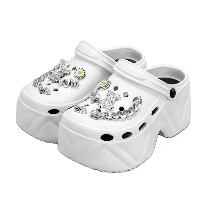 Sandalias De Tacón Alto Con Cadena De Plata Y Patrón De Oso Y Abeja Moda Nueva X8809 Material De Imitación De Cuero Para Mujer - 1
