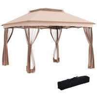 Outsunny Carpa Plegable 3.25x3.25m Gazebo Pabellón Cenador Jardín Doble Techo Mosquitera Bolsa Transporte Marco Acero Tela Poliéster Resistente de Agua - details 0