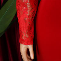 Vestido Elegante De Mujer Con Cuello Redondo Y Manga Larga En Luto Sólido Ajustado Hasta Las Caderas Largo Medio Para Fiestas Y Comidas En El Restaurante - details 7