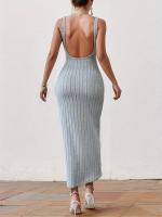 Vestido De Verano Sin Mangas Con Tirantes De Medio Tamaño Cuello Redondo Espalda Descubierta Tejido Ajustado De Pierna Un Solo Pasado Para Mujer - details 4