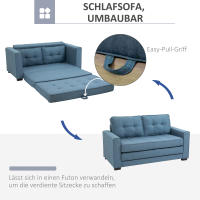 Sofá plegable Sofá Cama de tela de 2 plazas Sofá Cama Conjunto de sofás Tacto Lino Caucho Madera Azul 147,5x75x85 cm - details 1