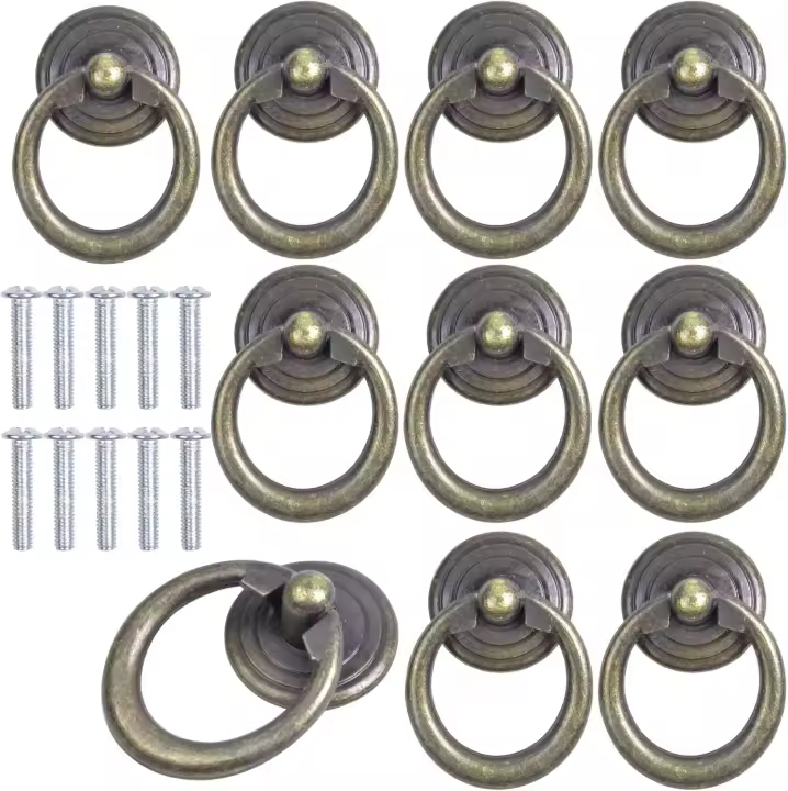 10 Tiradores de Aro para caja vintage de aleación de zinc, Tiradores de Aro para caja redondo, Tiradores de Aro Antiguos para muebles, muebles, Bronce Retro - 1