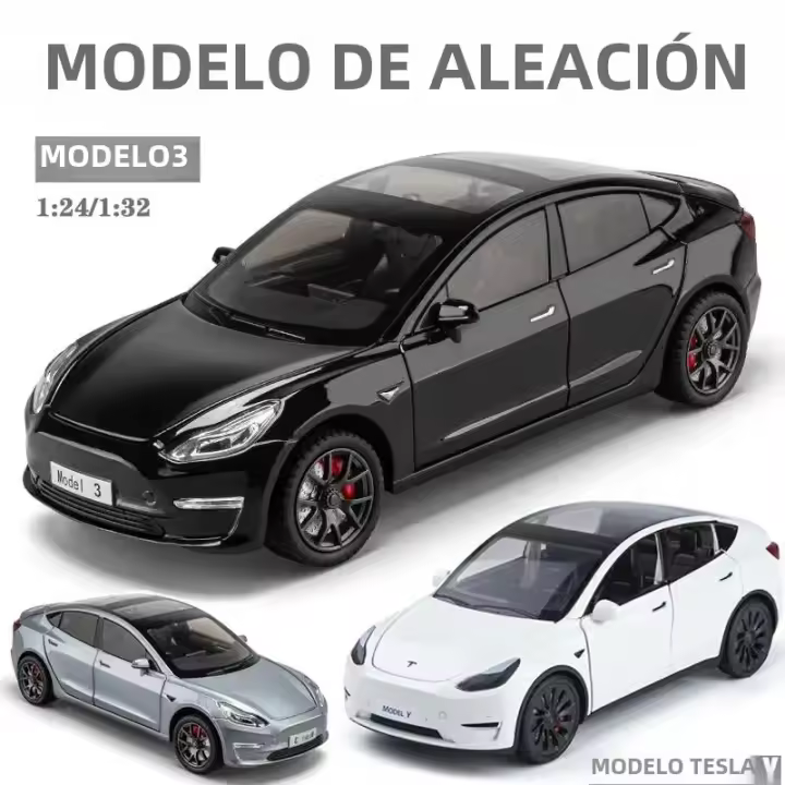 Modelo De Coche Tesla Model 3 a Escala 1:24 En Metal Con Sonido Y Luz Coche De Juguete De Simulación Alta Para Coleccionistas Y Regalo Para Niños - 1
